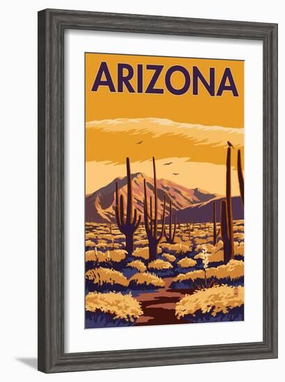 Arizona Desert Scene with Cactus-Lantern Press-Framed Art Print