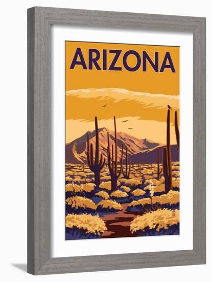 Arizona Desert Scene with Cactus-Lantern Press-Framed Art Print