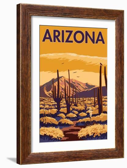 Arizona Desert Scene with Cactus-Lantern Press-Framed Art Print