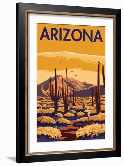 Arizona Desert Scene with Cactus-Lantern Press-Framed Art Print