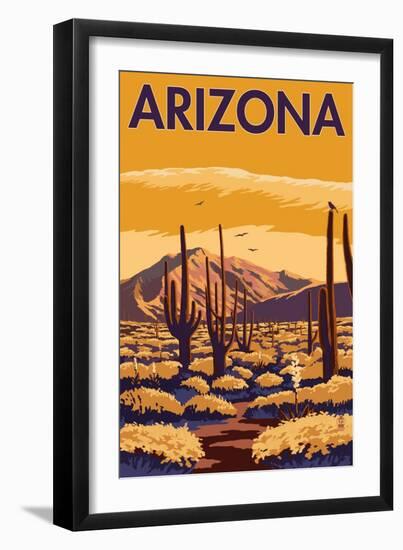 Arizona Desert Scene with Cactus-Lantern Press-Framed Art Print