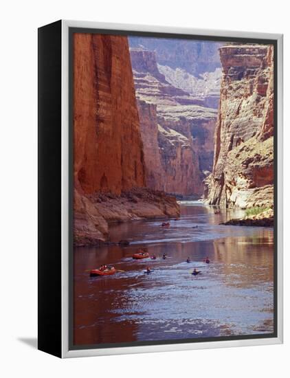 Arizona, Grand Canyon, Kayaks and Rafts on the Colorado River Pass Through the Inner Canyon, USA-John Warburton-lee-Framed Premier Image Canvas