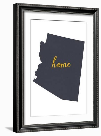 Arizona - Home State- White on Gray-Lantern Press-Framed Art Print