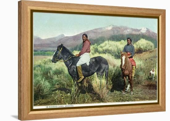 Arizona - Navajo Men on Horseback-Lantern Press-Framed Stretched Canvas