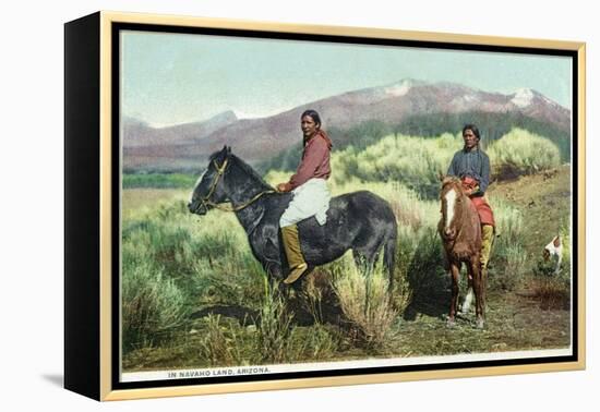 Arizona - Navajo Men on Horseback-Lantern Press-Framed Stretched Canvas