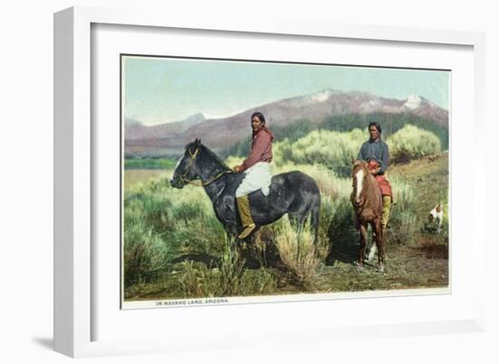 Arizona - Navajo Men on Horseback-Lantern Press-Framed Art Print