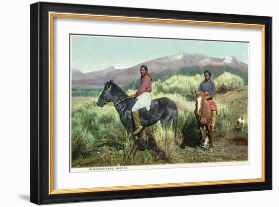 Arizona - Navajo Men on Horseback-Lantern Press-Framed Art Print