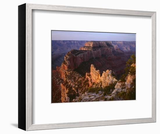 Arizona, North Rim, Sunrise Light Brightens Wotans Throne and Surrounding Canyon, from Cape Royal-John Barger-Framed Photographic Print