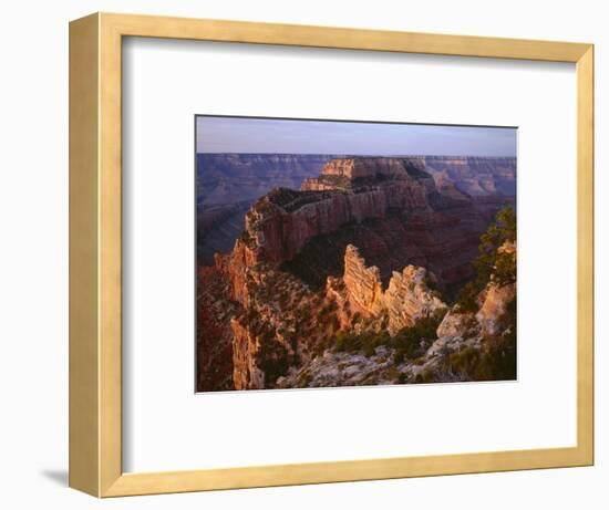 Arizona, North Rim, Sunrise Light Brightens Wotans Throne and Surrounding Canyon, from Cape Royal-John Barger-Framed Photographic Print