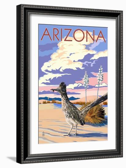 Arizona - Roadrunner Scene-Lantern Press-Framed Art Print