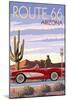 Arizona - Route 66 - Corvette with Red Rocks-Lantern Press-Mounted Art Print