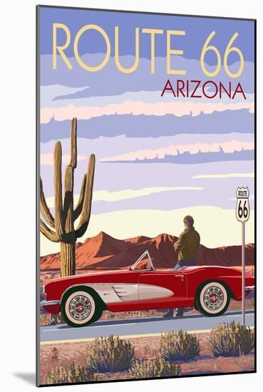 Arizona - Route 66 - Corvette with Red Rocks-Lantern Press-Mounted Art Print