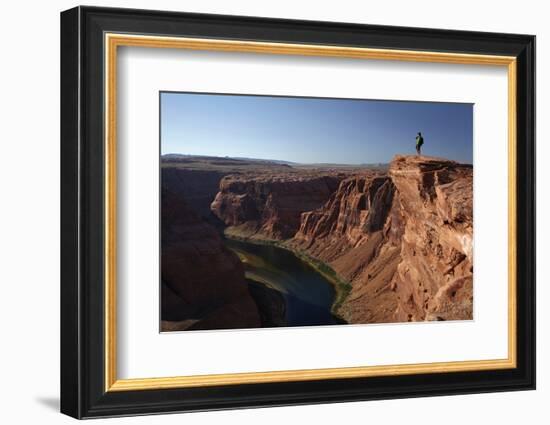 Arizona, Tourists at Overlook to the Colorado River at Horseshoe Bend-David Wall-Framed Photographic Print