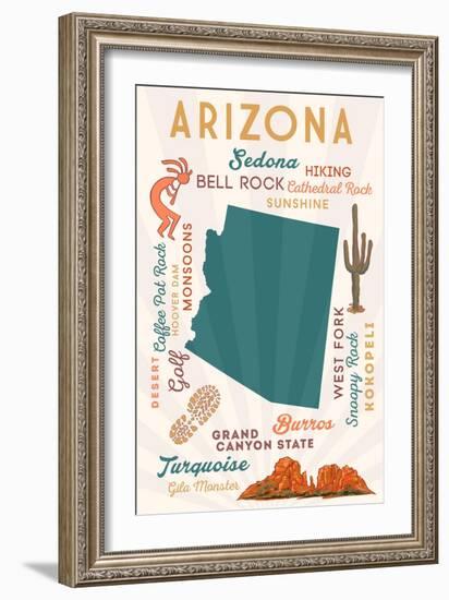 Arizona - Typography and Icons - Cheers Version-Lantern Press-Framed Art Print