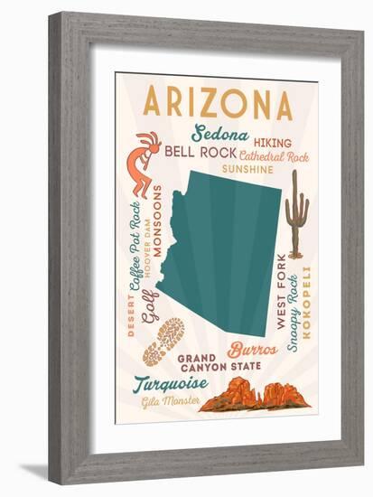 Arizona - Typography and Icons - Cheers Version-Lantern Press-Framed Art Print