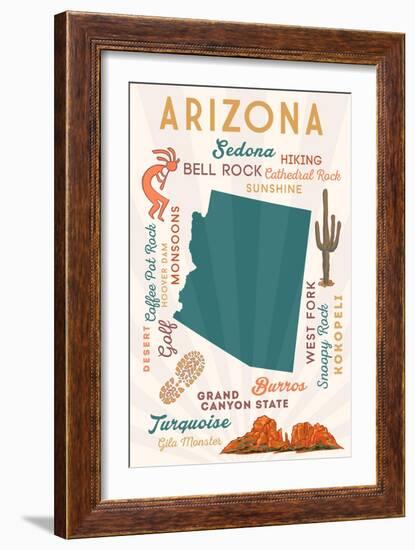 Arizona - Typography and Icons - Cheers Version-Lantern Press-Framed Art Print