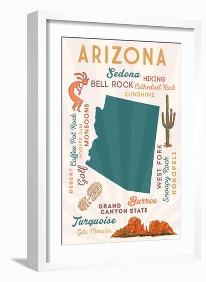 Arizona - Typography and Icons - Cheers Version-Lantern Press-Framed Art Print