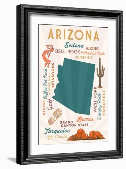 Arizona - Typography and Icons - Cheers Version-Lantern Press-Framed Art Print