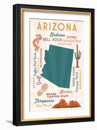 Arizona - Typography and Icons - Cheers Version-Lantern Press-Framed Art Print