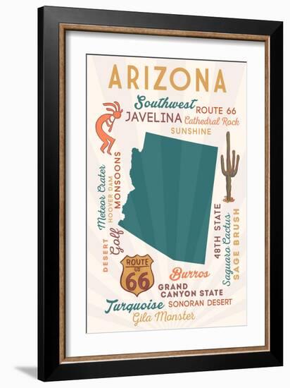 Arizona - Typography and Icons-Lantern Press-Framed Art Print