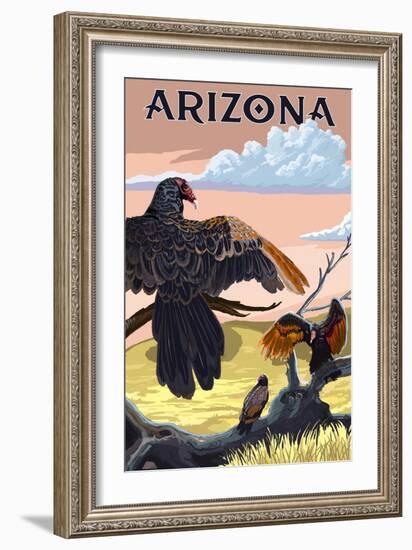 Arizona - Vultures-Lantern Press-Framed Art Print