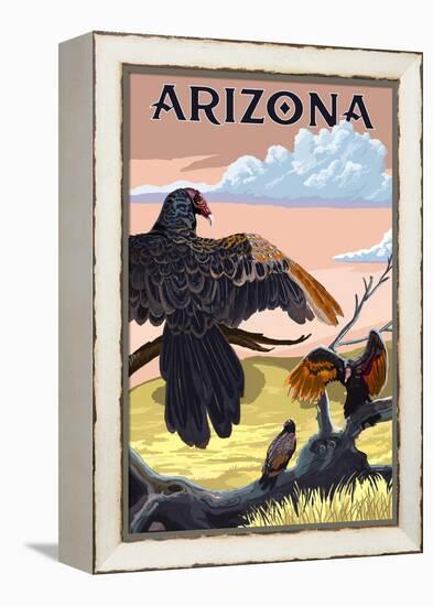 Arizona - Vultures-Lantern Press-Framed Stretched Canvas