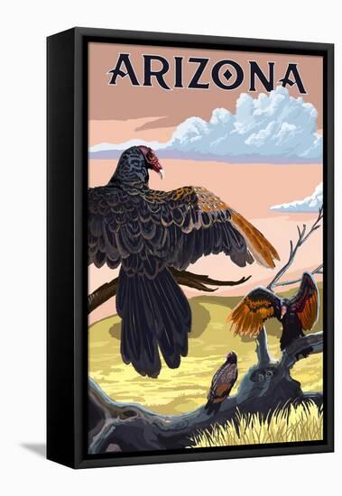 Arizona - Vultures-Lantern Press-Framed Stretched Canvas