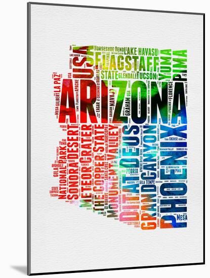 Arizona Watercolor Word Cloud-NaxArt-Mounted Art Print