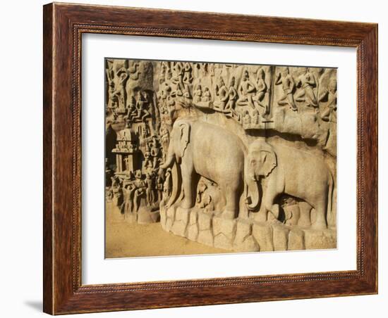 Arjuna's Penance Granite Carvings, Mamallapuram (Mahabalipuram), UNESCO World Heritage Site, India-Tuul-Framed Photographic Print