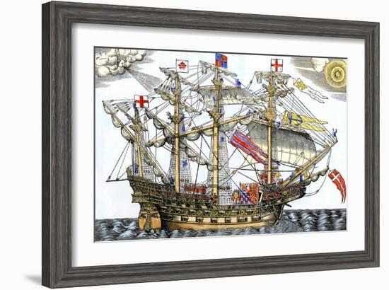 Ark Royal, the Flagship Which Led the English Fleet against the Spanish Armada, c.1588-null-Framed Giclee Print