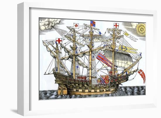 Ark Royal, the Flagship Which Led the English Fleet against the Spanish Armada, c.1588-null-Framed Giclee Print