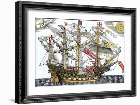 Ark Royal, the Flagship Which Led the English Fleet against the Spanish Armada, c.1588-null-Framed Giclee Print