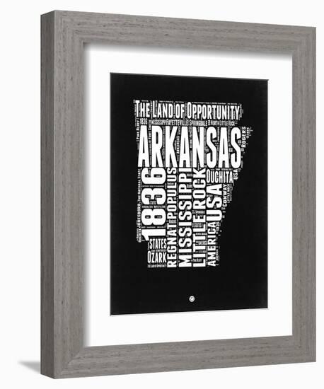 Arkansas Black and White Map-NaxArt-Framed Premium Giclee Print