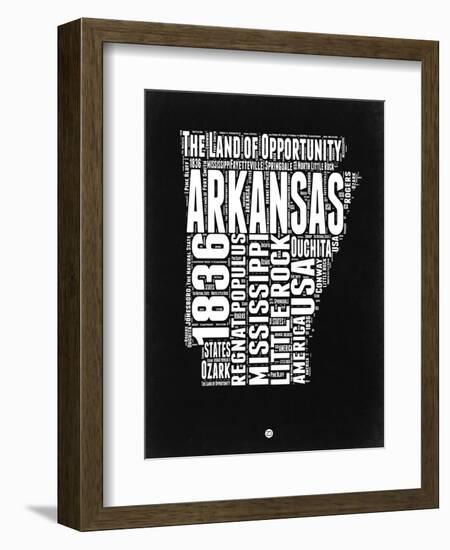 Arkansas Black and White Map-NaxArt-Framed Premium Giclee Print