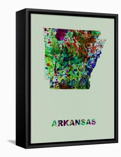 Arkansas Color Splatter Map-NaxArt-Framed Stretched Canvas