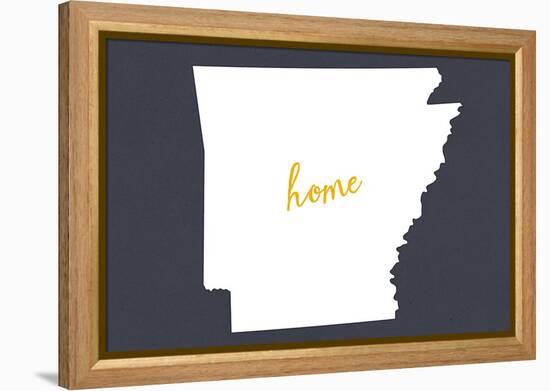 Arkansas - Home State- White on Gray-Lantern Press-Framed Stretched Canvas