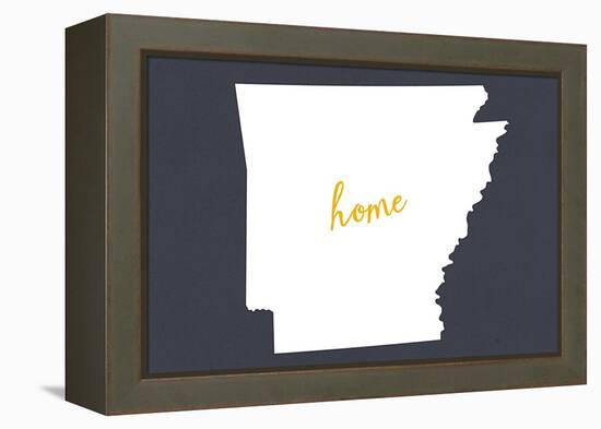 Arkansas - Home State- White on Gray-Lantern Press-Framed Stretched Canvas