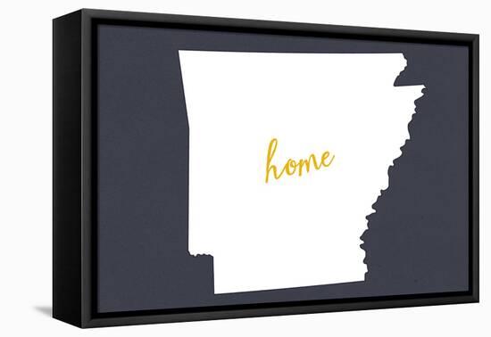 Arkansas - Home State- White on Gray-Lantern Press-Framed Stretched Canvas