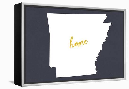 Arkansas - Home State- White on Gray-Lantern Press-Framed Stretched Canvas