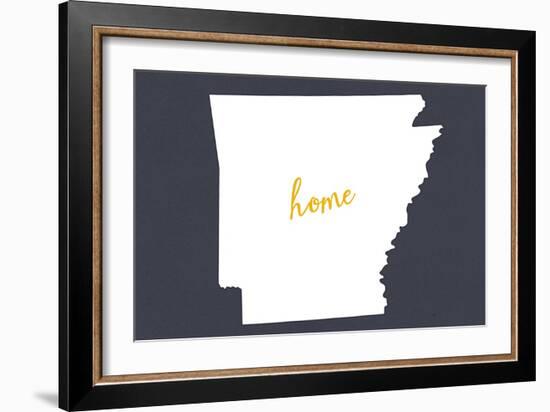 Arkansas - Home State- White on Gray-Lantern Press-Framed Art Print