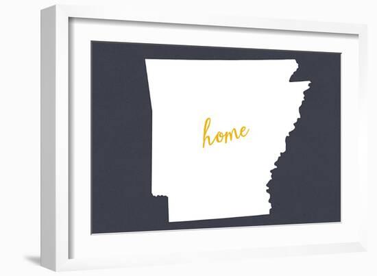 Arkansas - Home State- White on Gray-Lantern Press-Framed Art Print