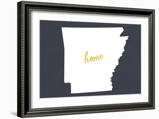 Arkansas - Home State- White on Gray-Lantern Press-Framed Art Print