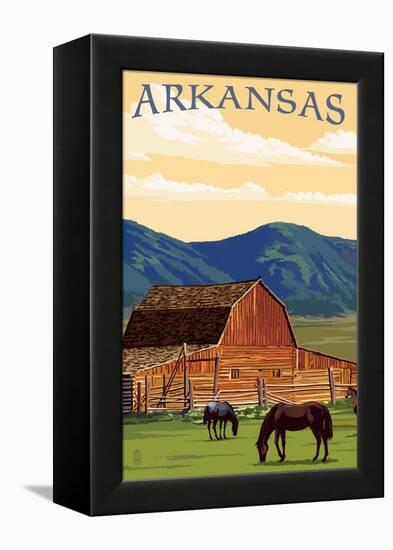 Arkansas - Horses and Barn-Lantern Press-Framed Stretched Canvas