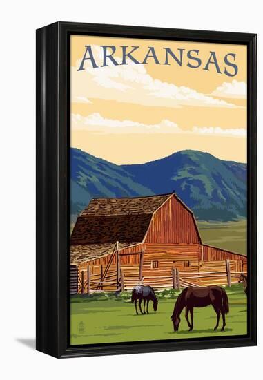 Arkansas - Horses and Barn-Lantern Press-Framed Stretched Canvas