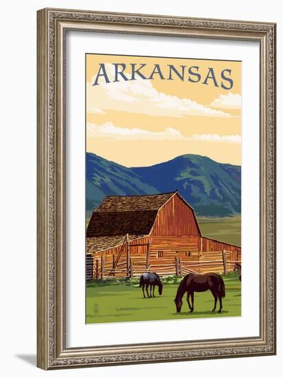 Arkansas - Horses and Barn-Lantern Press-Framed Art Print