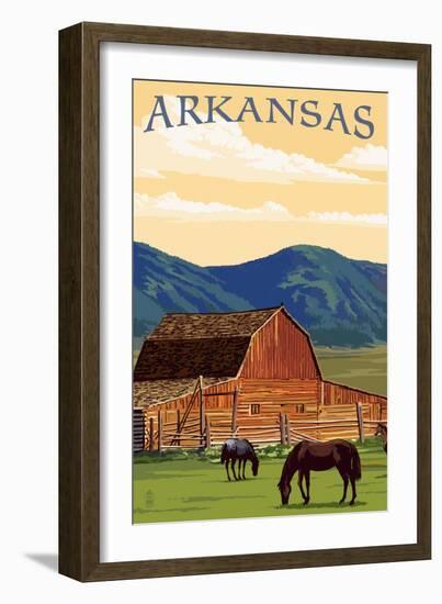 Arkansas - Horses and Barn-Lantern Press-Framed Art Print