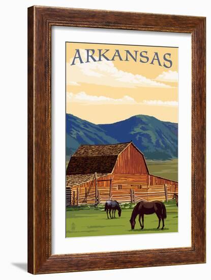 Arkansas - Horses and Barn-Lantern Press-Framed Art Print