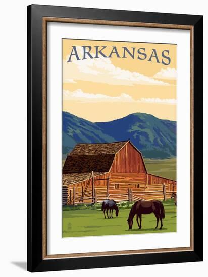 Arkansas - Horses and Barn-Lantern Press-Framed Art Print