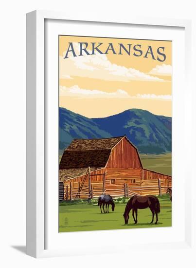 Arkansas - Horses and Barn-Lantern Press-Framed Art Print