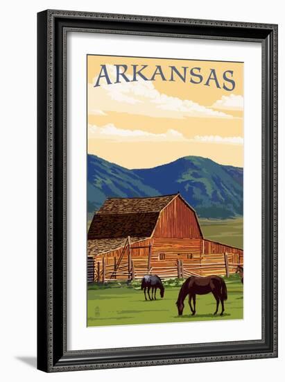 Arkansas - Horses and Barn-Lantern Press-Framed Art Print